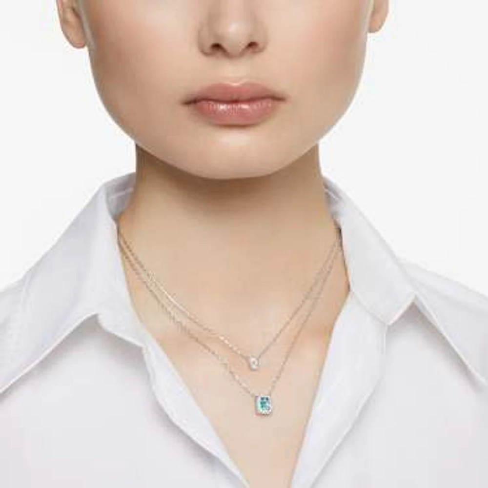 Una layered necklace, Octagon cut, Blue, Rhodium plated by SWAROVSKI