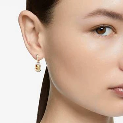 Una drop earrings, Octagon cut, Yellow, Gold-tone plated by SWAROVSKI