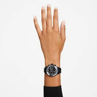 Dextera chrono watch, 39mm, Swiss Made, Metal bracelet, Black, Black finish by SWAROVSKI