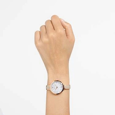 Crystalline delight watch, Swiss Made, Metal bracelet, Grey, Rose gold-tone finish by SWAROVSKI