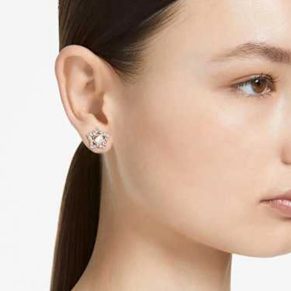 Stella stud earrings, Round cut, Star, White, Rose gold-tone plated by SWAROVSKI