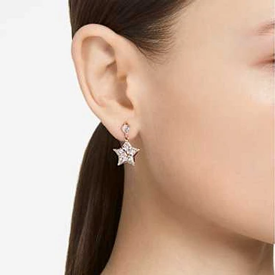 Stella drop earrings, Kite cut, Star, White, Rose gold-tone plated by SWAROVSKI