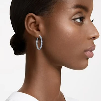 Matrix hoop earrings, Round cut, Blue, Rhodium plated by SWAROVSKI