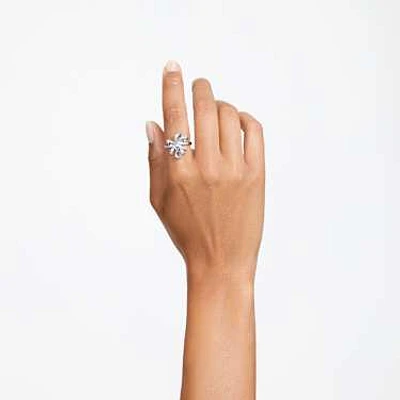 Hyperbola cocktail ring, Bow, White, Rhodium plated by SWAROVSKI