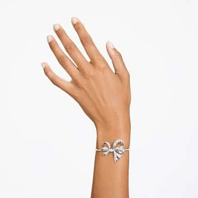 Hyperbola bangle, Bow, White, Rhodium plated by SWAROVSKI