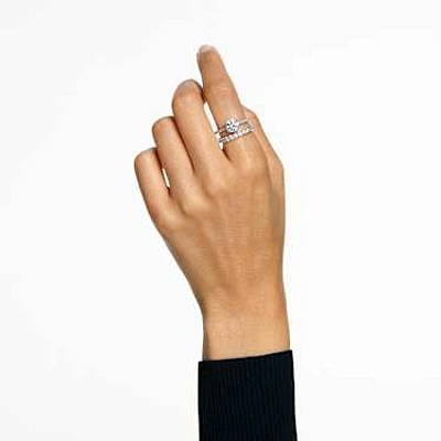 Stilla ring, Set (2), Round cut, White, Rhodium plated by SWAROVSKI