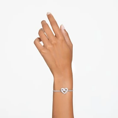 Matrix bracelet, Heart, White, Rhodium plated by SWAROVSKI