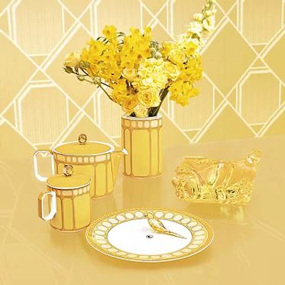 Signum dinner plate, Porcelain, Yellow by SWAROVSKI