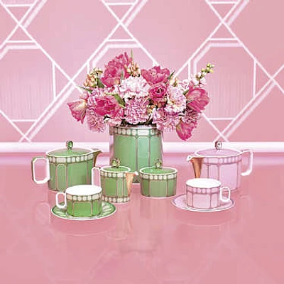 Signum teacup with saucer, Porcelain, Green by SWAROVSKI