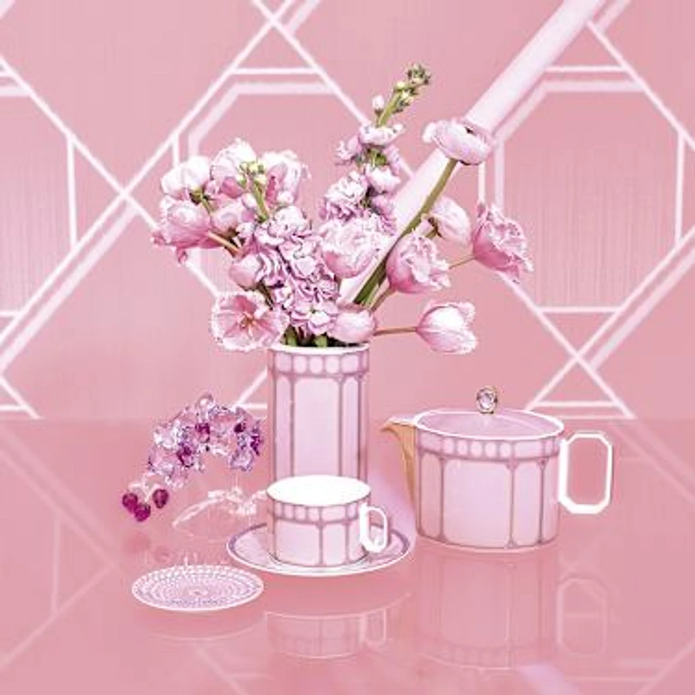 Signum teacup with saucer, Porcelain, Pink by SWAROVSKI