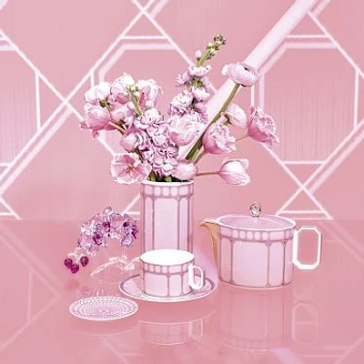 Signum teacup with saucer, Porcelain, Pink by SWAROVSKI