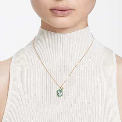 Swan pendant, Swan, Green, Gold-tone plated by SWAROVSKI