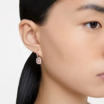 Millenia drop earrings, Octagon cut, Pink, Rose gold-tone plated by SWAROVSKI