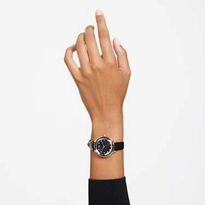 Nova watch, Swiss Made, Leather strap, Black, Rose gold-tone finish by SWAROVSKI