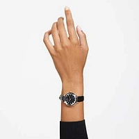 Nova watch, Swiss Made, Leather strap, Black, Rose gold-tone finish by SWAROVSKI