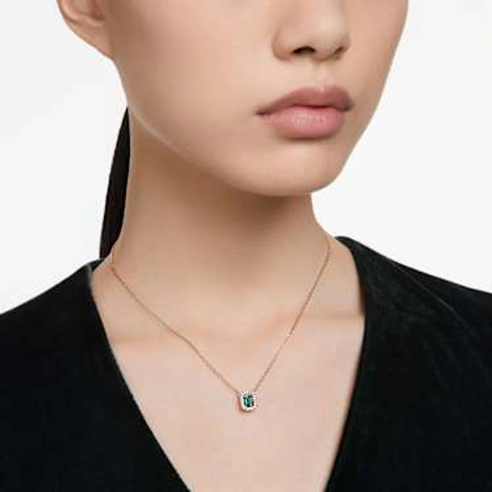 Una necklace, Octagon cut, Green, Rose gold-tone plated by SWAROVSKI