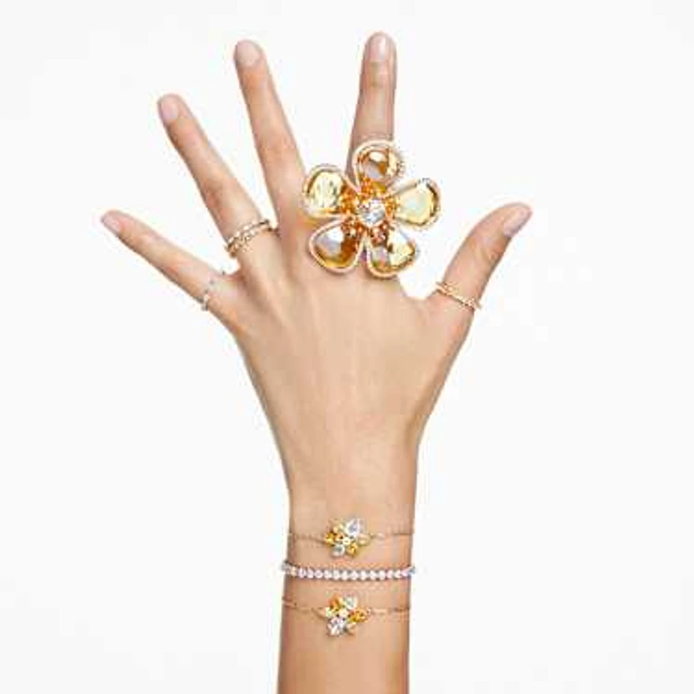 Idyllia cocktail ring, Flower, Yellow, Gold-tone plated by SWAROVSKI