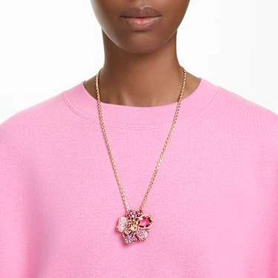 Idyllia pendant and brooch, Pavé, Flower, Pink, Gold-tone plated by SWAROVSKI