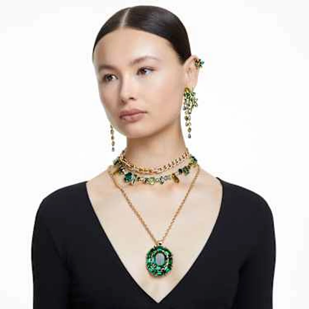 Gema drop earrings, Mixed cuts, Green, Gold-tone plated by SWAROVSKI