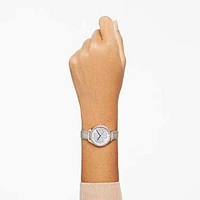 Attract watch, Swiss Made, Clover, Leather strap, Grey, Rose gold-tone finish by SWAROVSKI