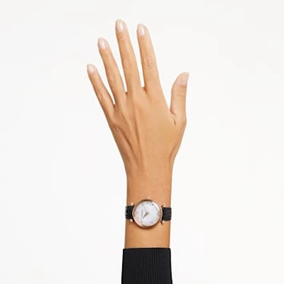 Crystalline Wonder watch, Swiss Made, Leather strap, Black