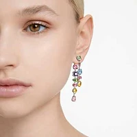 Gema drop earrings, Asymmetrical design, Mixed cuts, Long, Multicolored, Rhodium plated by SWAROVSKI