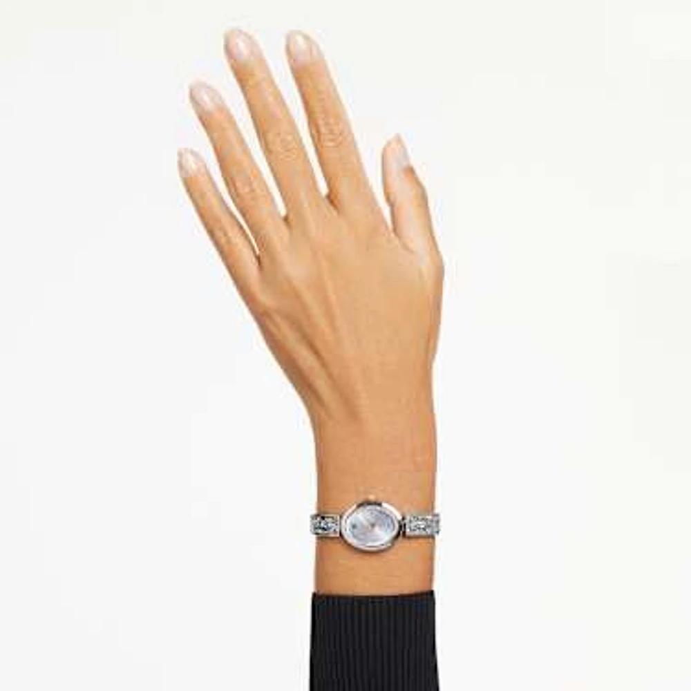 Crystal Rock Oval watch, Swiss Made, Crystal bracelet, White, Stainless steel by SWAROVSKI