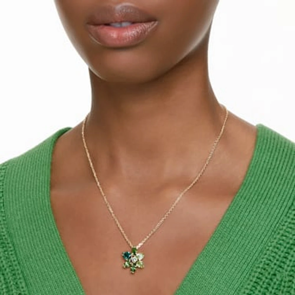 Gema pendant, Mixed cuts, Flower, Green, Gold-tone plated by SWAROVSKI
