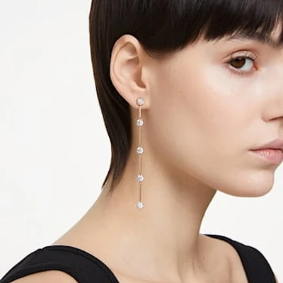 Constella drop earrings, Round cut, White, Rose gold-tone plated by SWAROVSKI