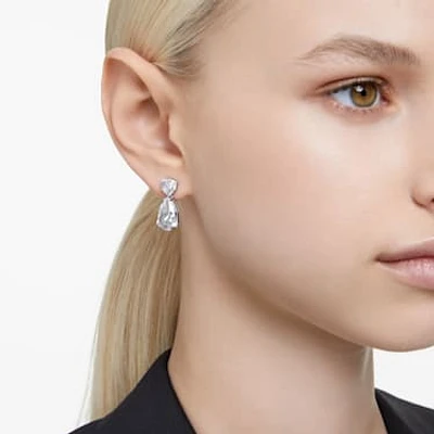 Mesmera drop earrings, Mixed cuts, White, Rhodium plated by SWAROVSKI