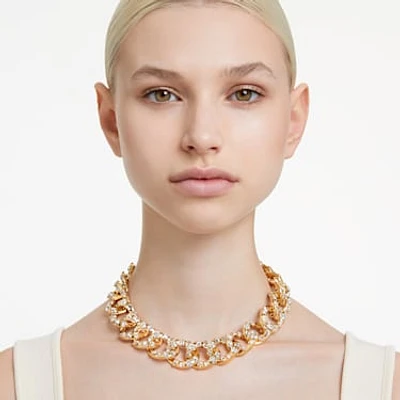 Dextera necklace, Statement, Mixed cuts, Large, White, Gold-tone plated by SWAROVSKI