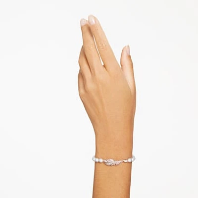 Nice bracelet, Crystal pearl, Feather, White, Rose gold-tone plated by SWAROVSKI
