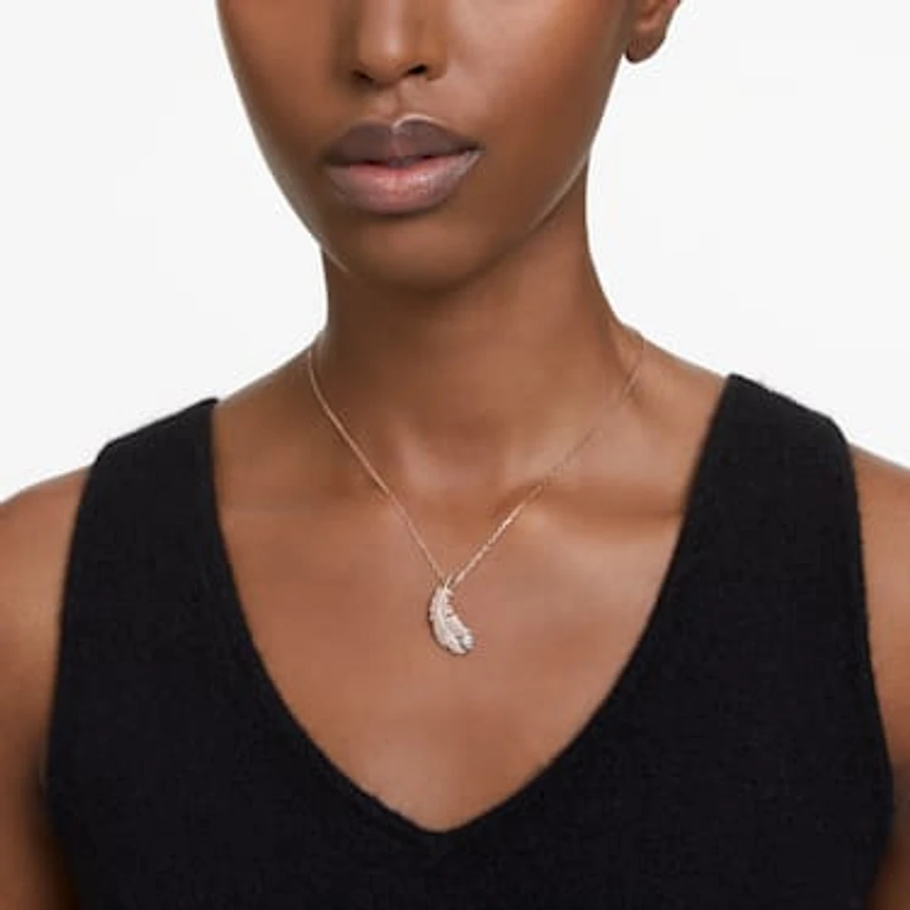 Nice pendant, Feather, White, Rose gold-tone plated by SWAROVSKI