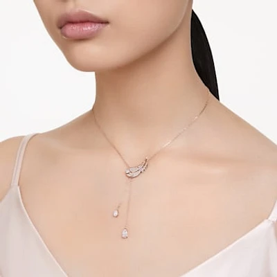 Nice Y pendant, Feather, White, Rose gold-tone plated by SWAROVSKI