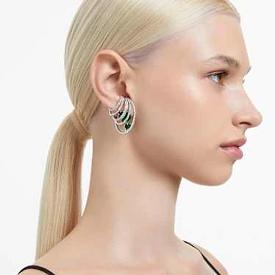 Hyperbola ear cuff, Mixed cuts, Green, Rhodium plated by SWAROVSKI