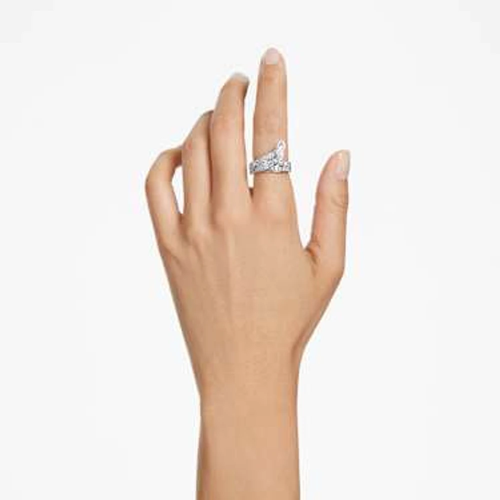 Hyperbola cocktail ring, Mixed cuts, Double bands, White, Rhodium plated by SWAROVSKI