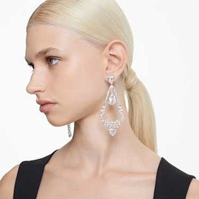 Mesmera clip earrings, Mixed cuts, Chandelier, Long, White, Rhodium plated by SWAROVSKI