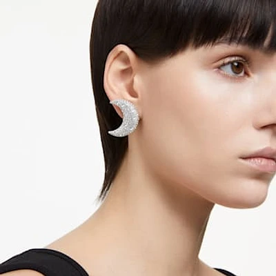 Luna clip earrings, Moon, White, Rhodium plated by SWAROVSKI