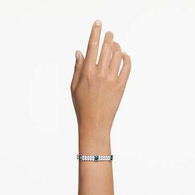Matrix Tennis bracelet, Mixed cuts, Green, Rhodium plated by SWAROVSKI