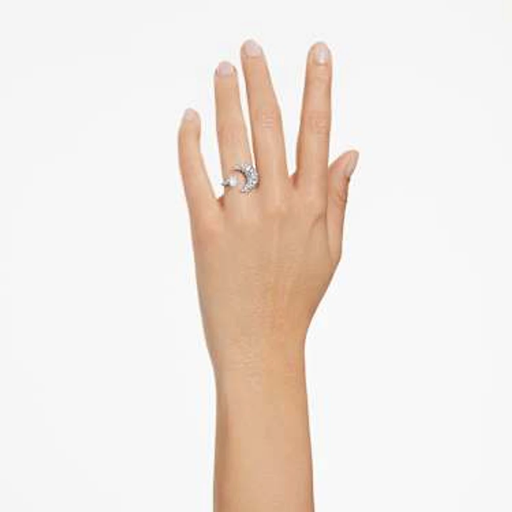 Sublima open ring, Moon, White, Rhodium plated by SWAROVSKI