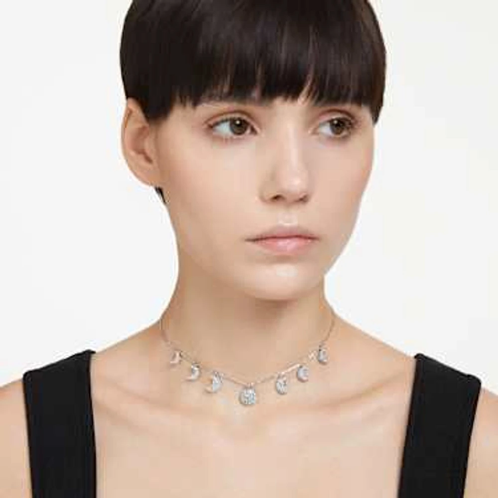 Luna choker, Moon, White, Rhodium plated by SWAROVSKI