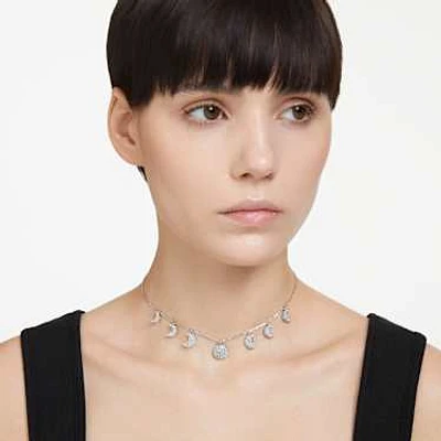 Luna choker, Moon, White, Rhodium plated by SWAROVSKI