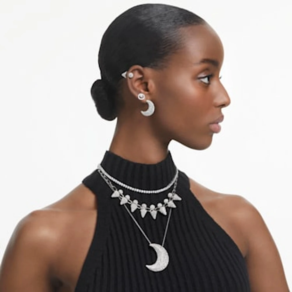 Luna drop earrings, Moon, White, Rhodium plated by SWAROVSKI