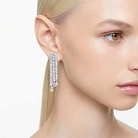 Hyperbola drop earrings, Mixed cuts, White, Rhodium plated by SWAROVSKI