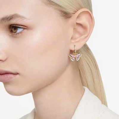 Idyllia drop earrings, Butterfly, Multicoloured, Gold-tone plated by SWAROVSKI