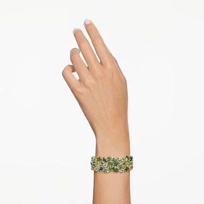 Gema bracelet, Mixed cuts, Green, Gold-tone plated by SWAROVSKI