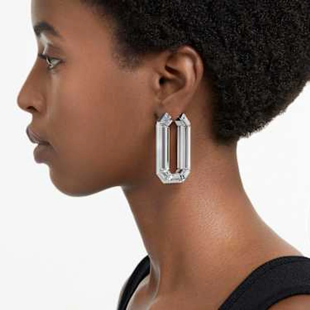 Lucent hoop earrings, Statement, Octagon shape, White by SWAROVSKI