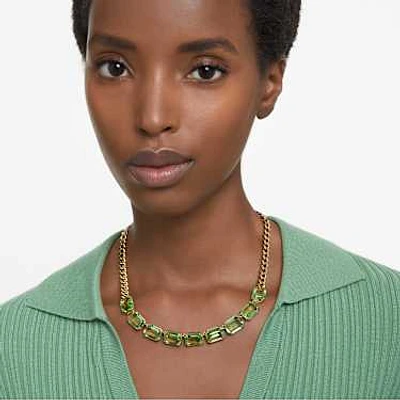 Millenia necklace, Octagon cut, Green, Gold-tone plated by SWAROVSKI