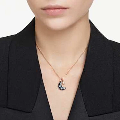 Luna pendant, Crystal pearl, Moon, Multicolored, Rose gold-tone plated by SWAROVSKI