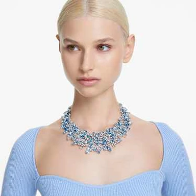 Gema necklace, Mixed cuts, Blue, Rhodium plated by SWAROVSKI
